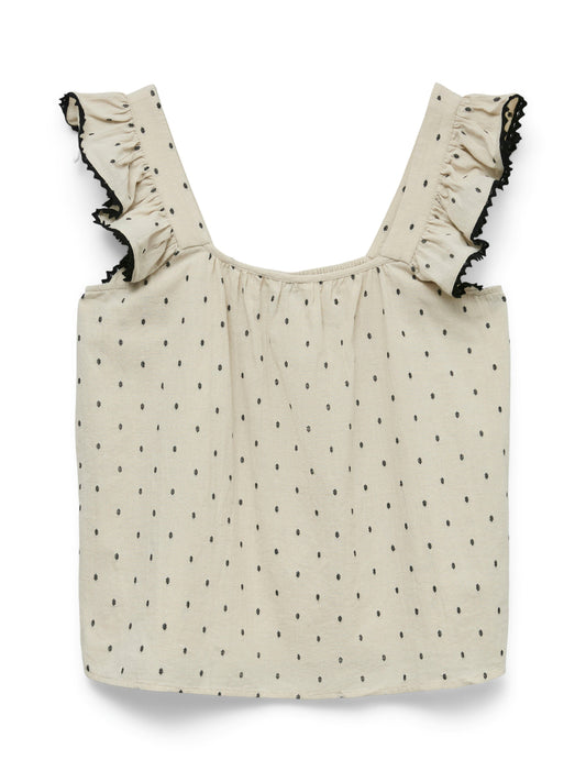 Pretty Dobby Top | Oatmeal/Black Blouse Vero Moda