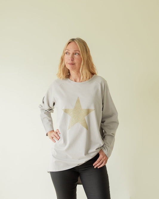Robyn Top | Dove Grey | Champagne Glitter Star Shirts & Tops Chalk