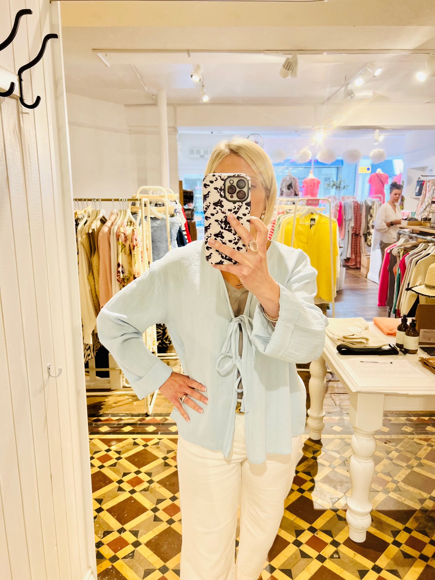 Sastina Double Tie Top | Cashmere Blue Shirts & Tops Pieces