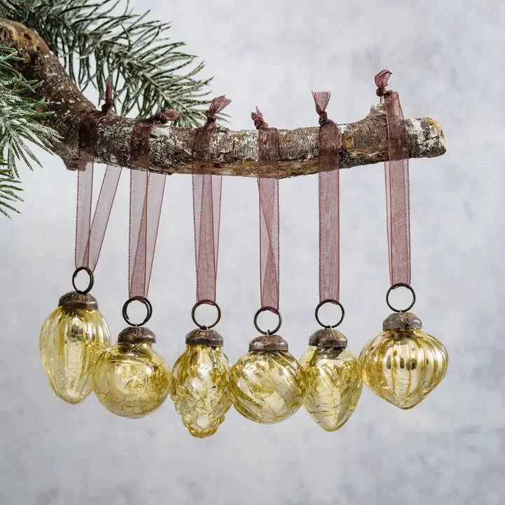 Small Gold Crackle Glass Bauble Christmas decoration TWR Xmas