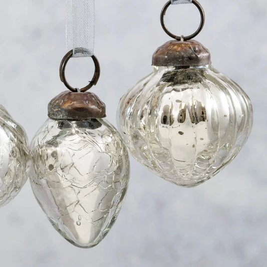 Small Silver Crackle Glass Bauble Christmas decoration TWR Xmas