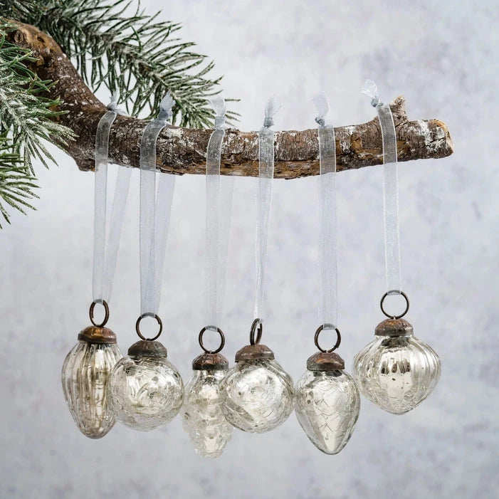 Small Silver Crackle Glass Bauble Christmas decoration TWR Xmas