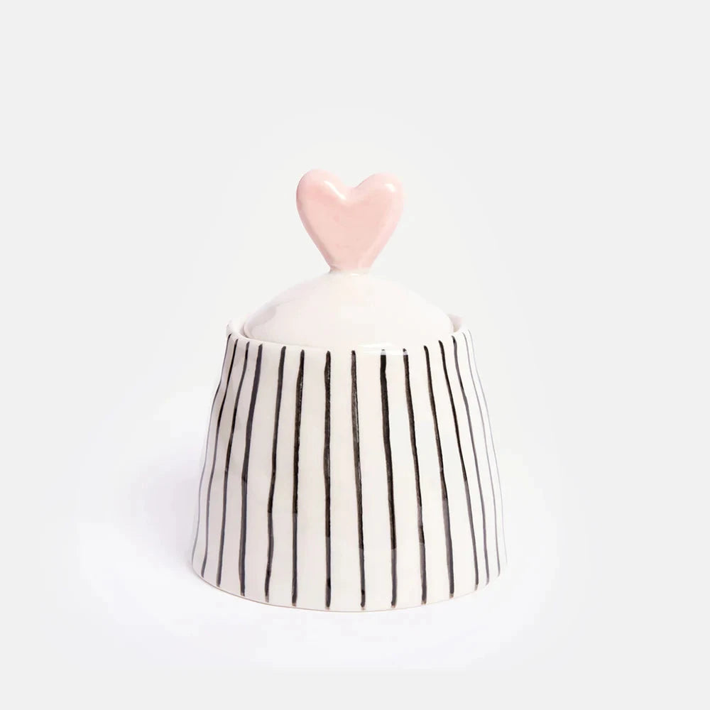 Stripe Small Jar with Lid | Heart/Stripe Decorative Jar Caroline Gardner