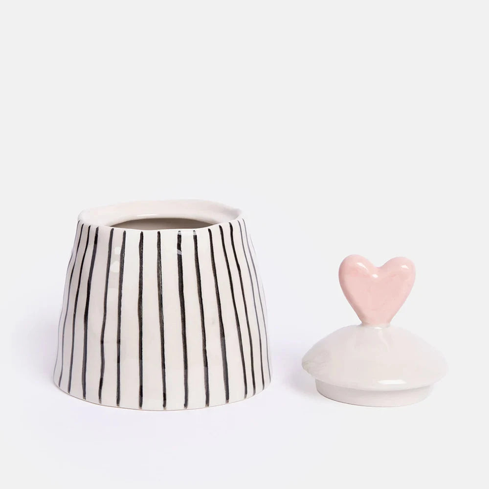 Stripe Small Jar with Lid | Heart/Stripe Decorative Jar Caroline Gardner