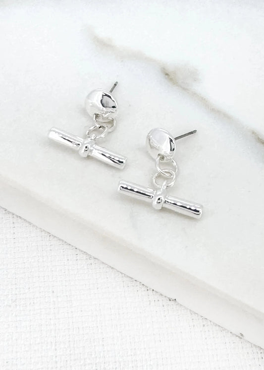 T Bar Drop Earrings | Silver Earrings Envy
