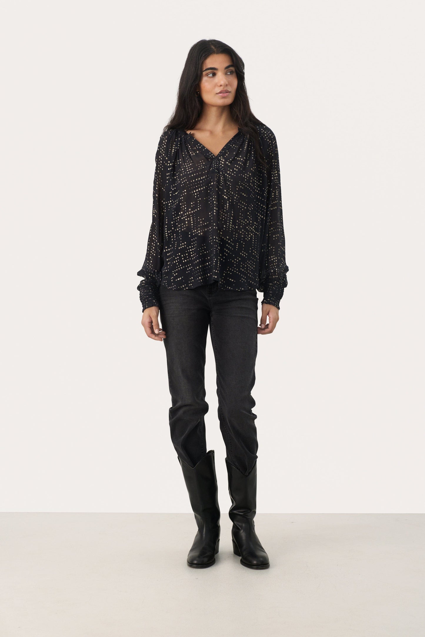 Tennie Blouse | Navy Gold Dot Blouse Part Two