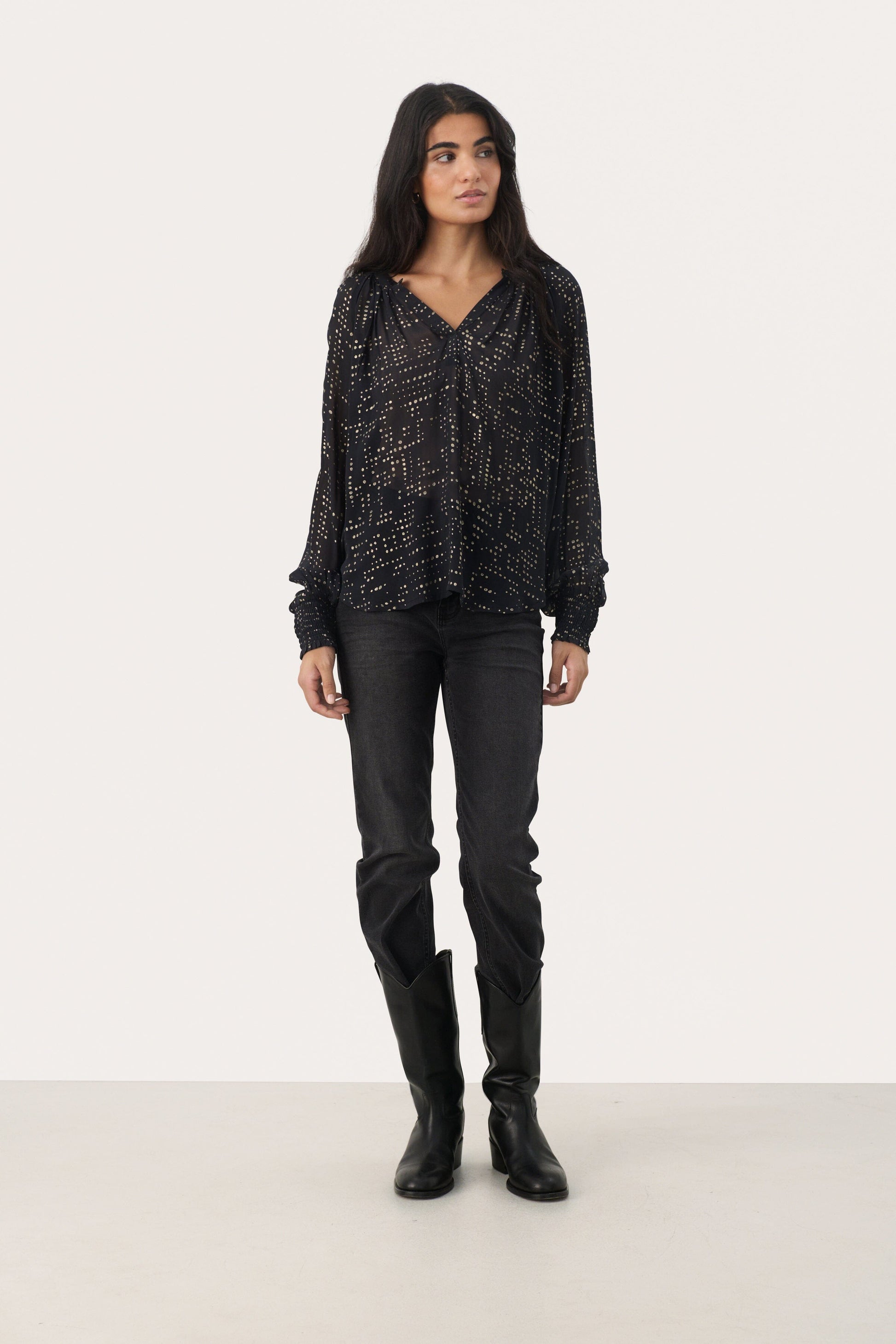 Tennie Blouse | Navy Gold Dot Blouse Part Two