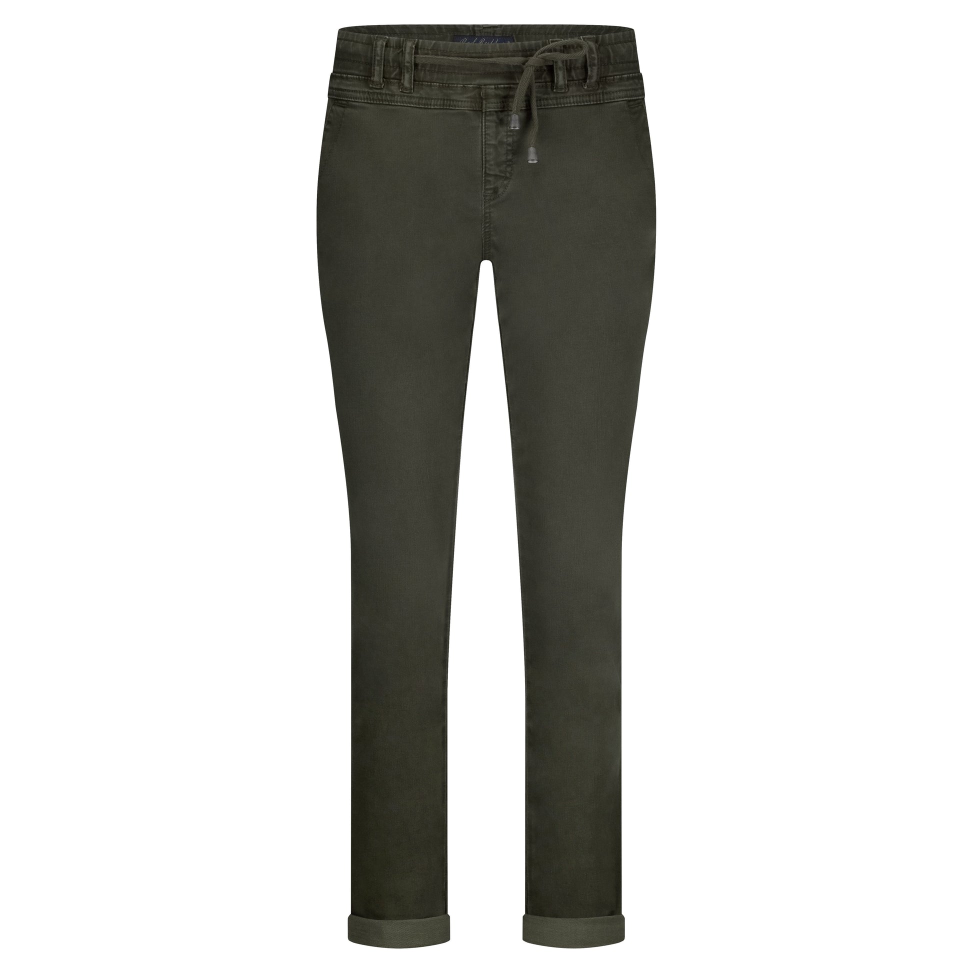 Tessy Slub Trousers | Dark Green Pants Red Button