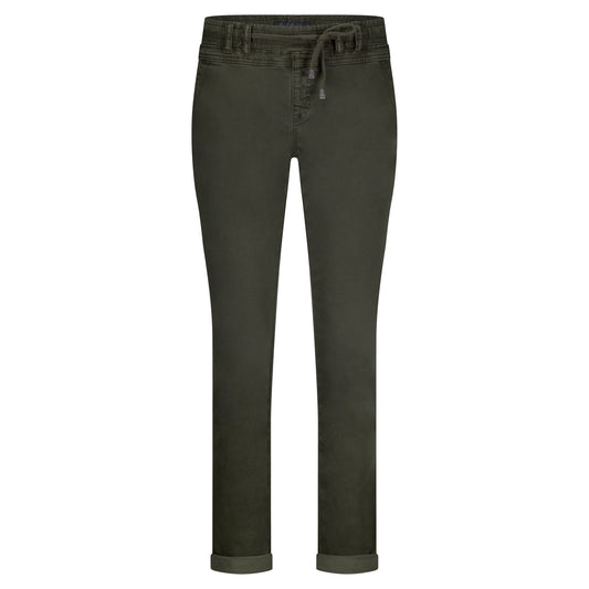 Tessy Slub Trousers | Dark Green Pants Red Button