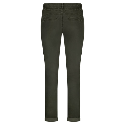 Tessy Slub Trousers | Dark Green Pants Red Button