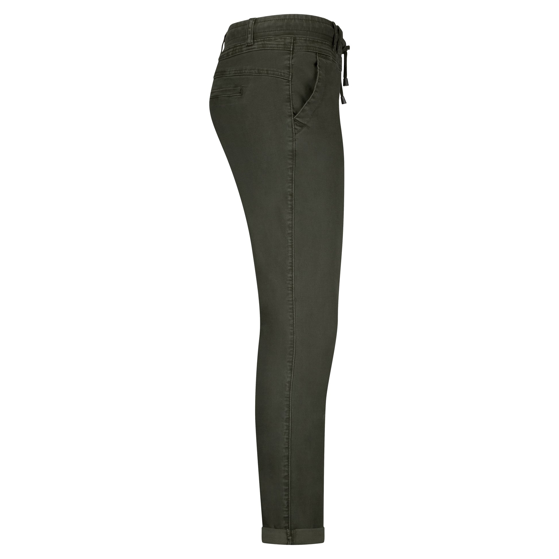 Tessy Slub Trousers | Dark Green Pants Red Button