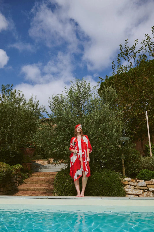 Throwover | Stork | Scarlet Casual Kimonos One Hundred Stars