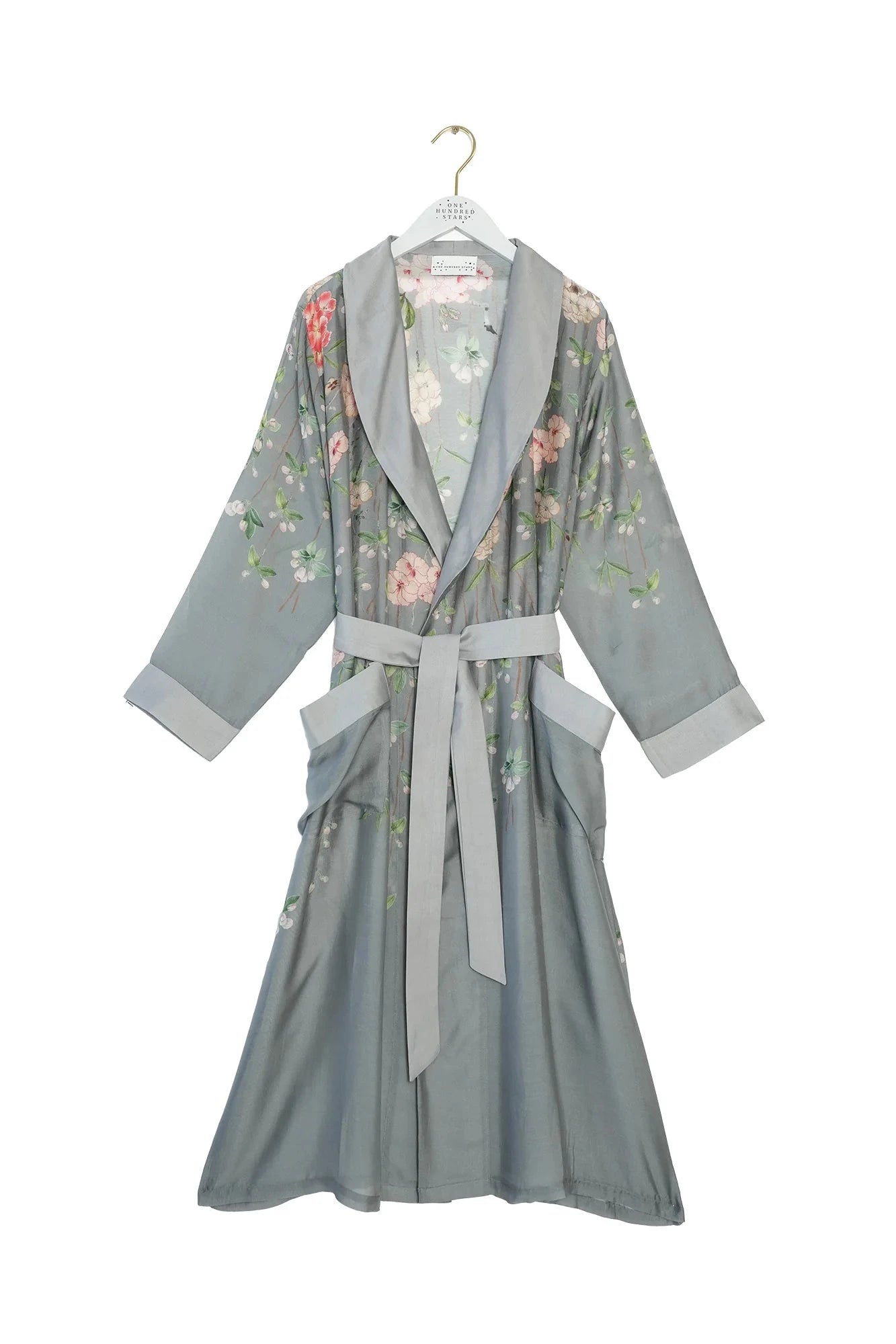 Trailing Blossom Gown | Grey Dressing Gown One Hundred Stars