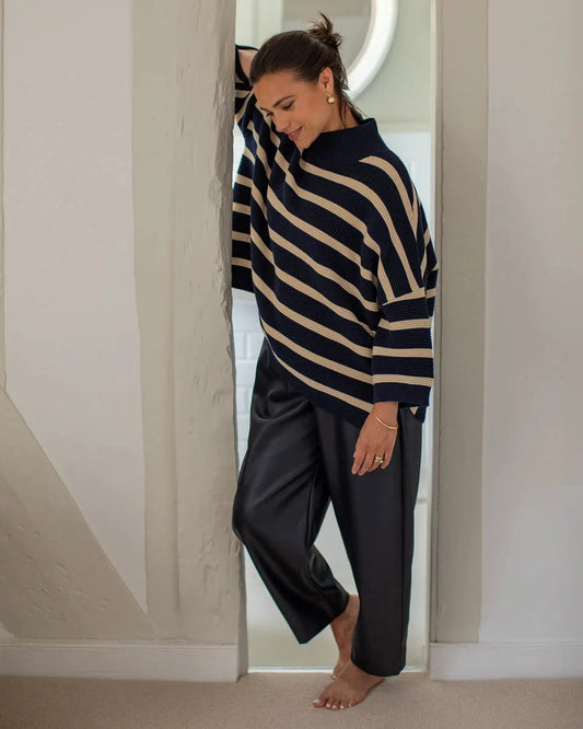 Vicki Jumper | Stripe | Navy/Sand Shirts & Tops Chalk