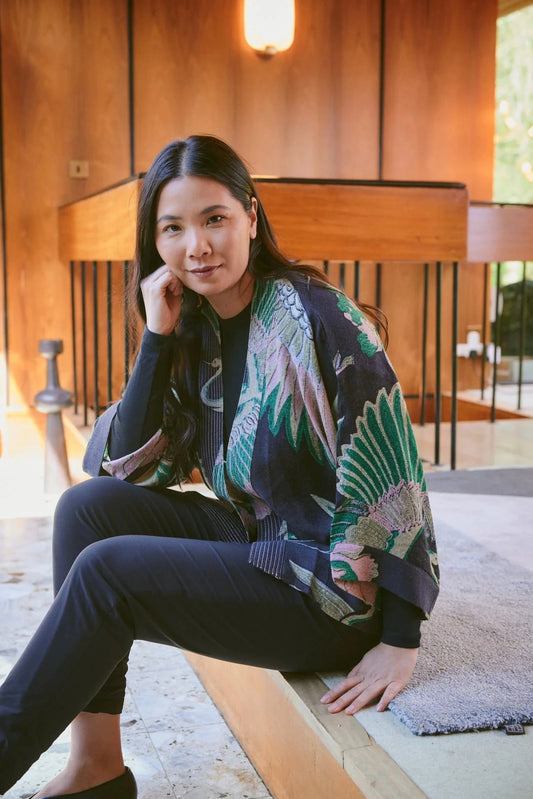 Wool Kimono | Crane | Emerald Kimonos One Hundred Stars