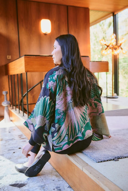 Wool Kimono | Crane | Emerald Kimonos One Hundred Stars