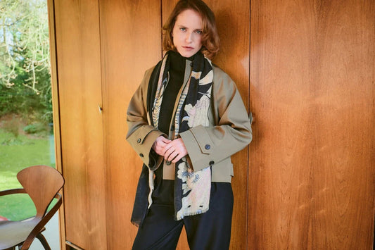 Wool Scarf | Crane | Black Scarves One Hundred Stars