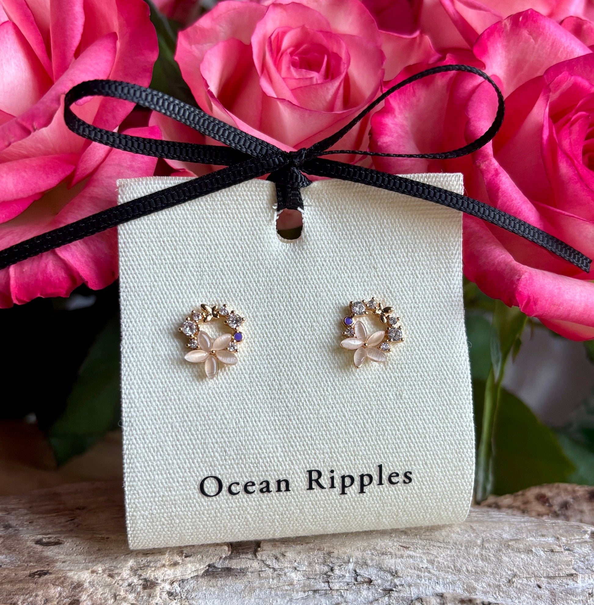 14ct Gold Plated Flower Wreath Earrings Earrings Ocean Ripple 