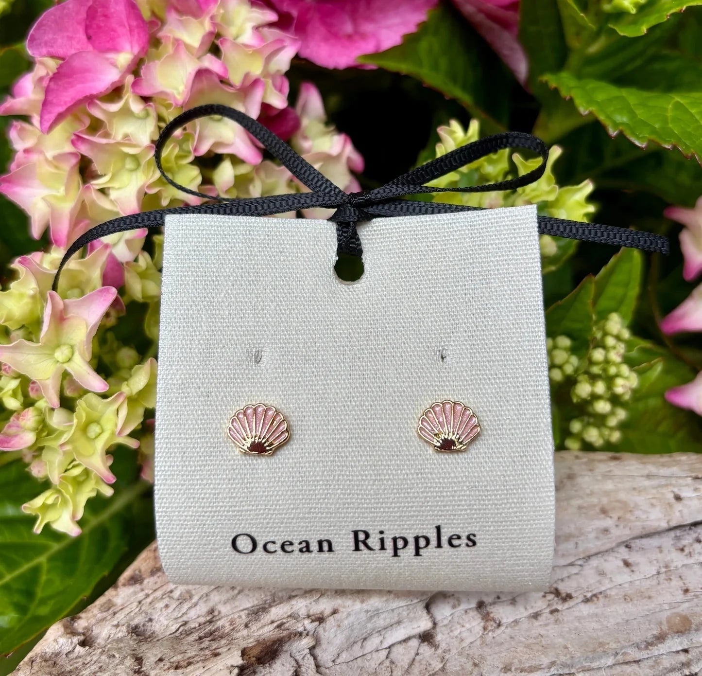14ct Gold Plated Pastel Shell Stud Earrings | 2 Colours Earrings Ocean Ripple Pink 