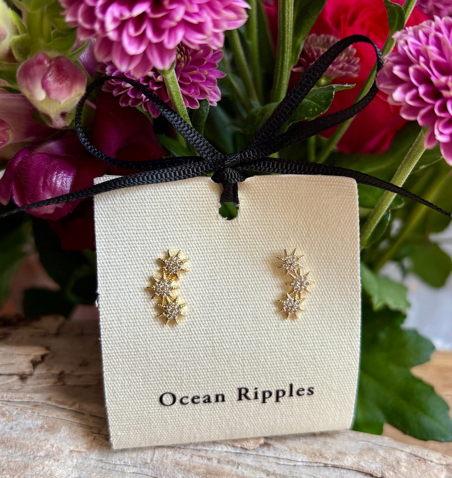 14ct Gold Plated Triple Star Earrings Earrings Ocean Ripple 