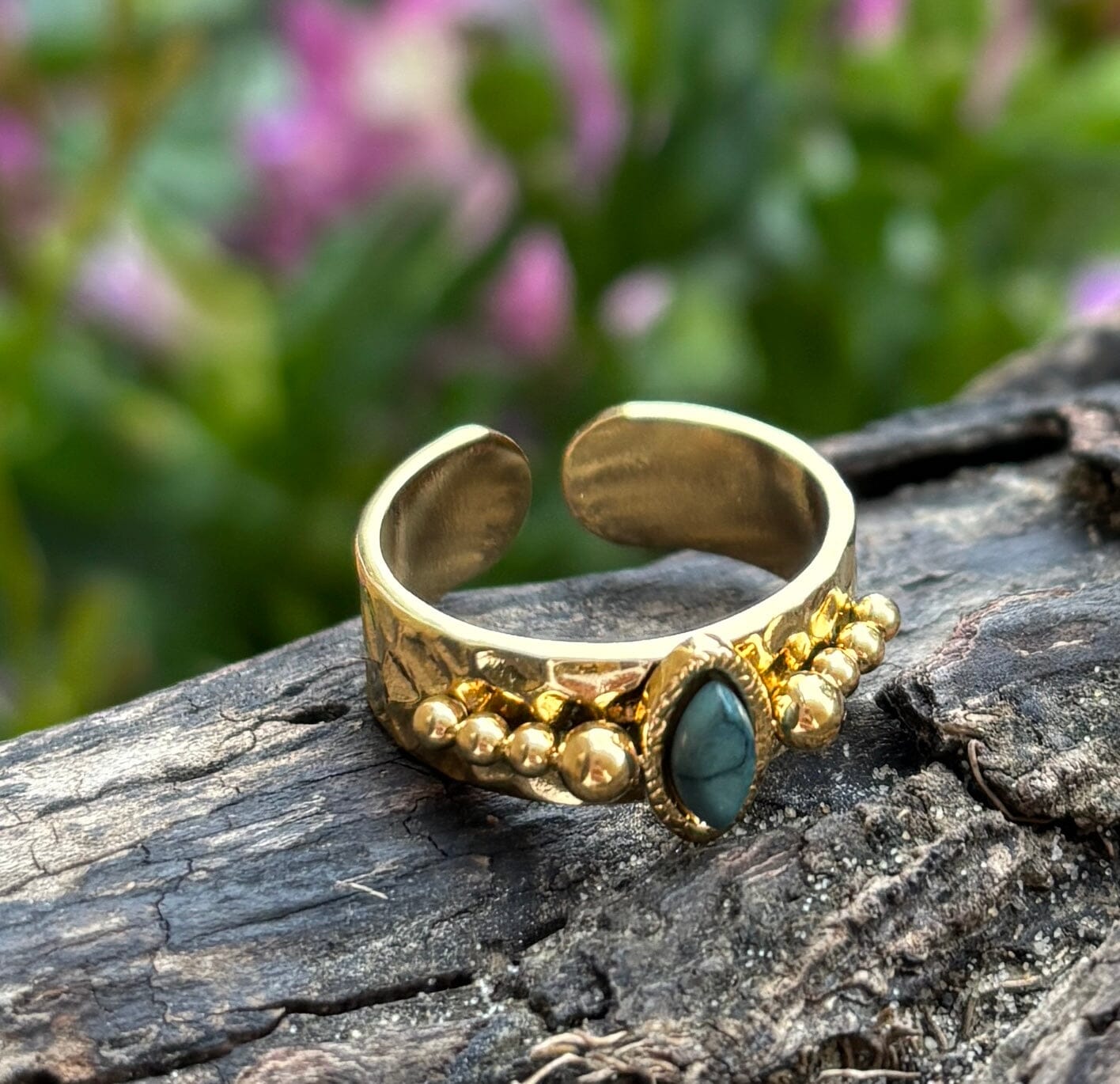 18ct Gold Plated African Turquoise Adjustable Ring Ring Ocean Ripple 