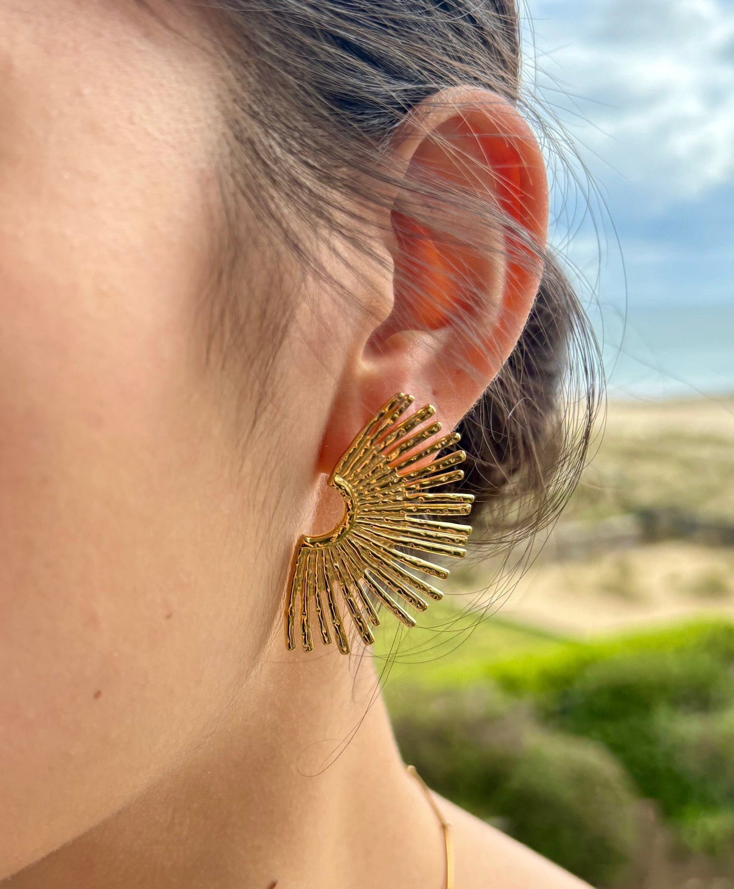 18ct Gold Plated Fan Earrings Earrings Ocean Ripple 
