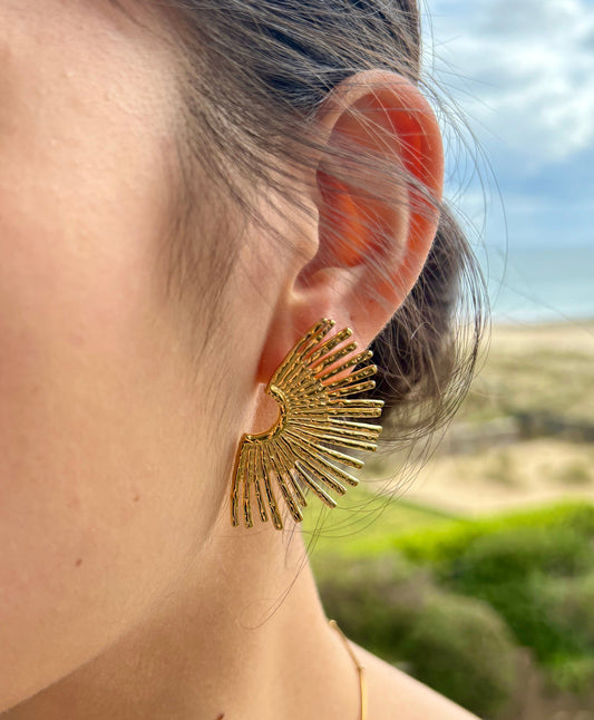 18ct Gold Plated Fan Earrings Earrings Ocean Ripple 