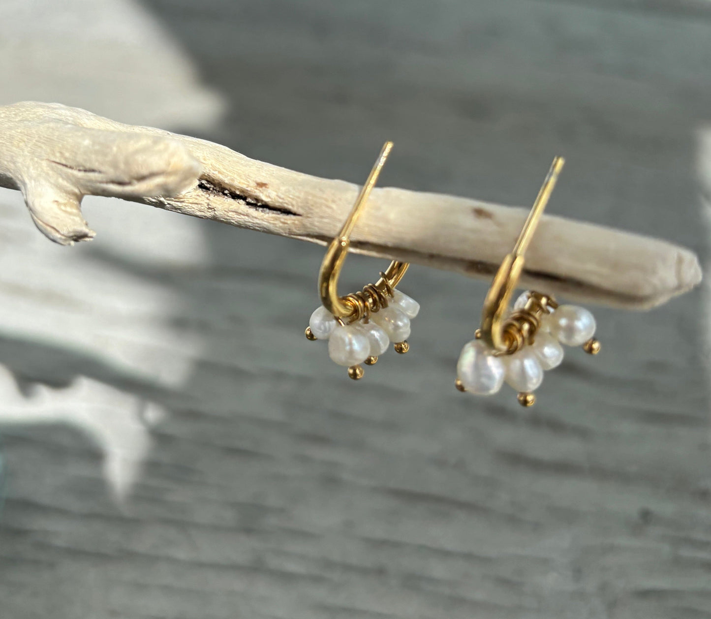 18ct Gold plated Fresh Water Pearl Half Hoop Earrings Earrings Ocean Ripple 