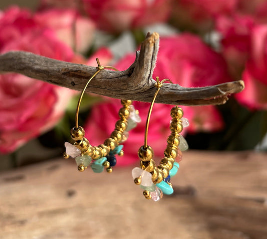 18ct Gold Plated Gemstone Cluster Hoop Earrings Earrings Ocean Ripple 
