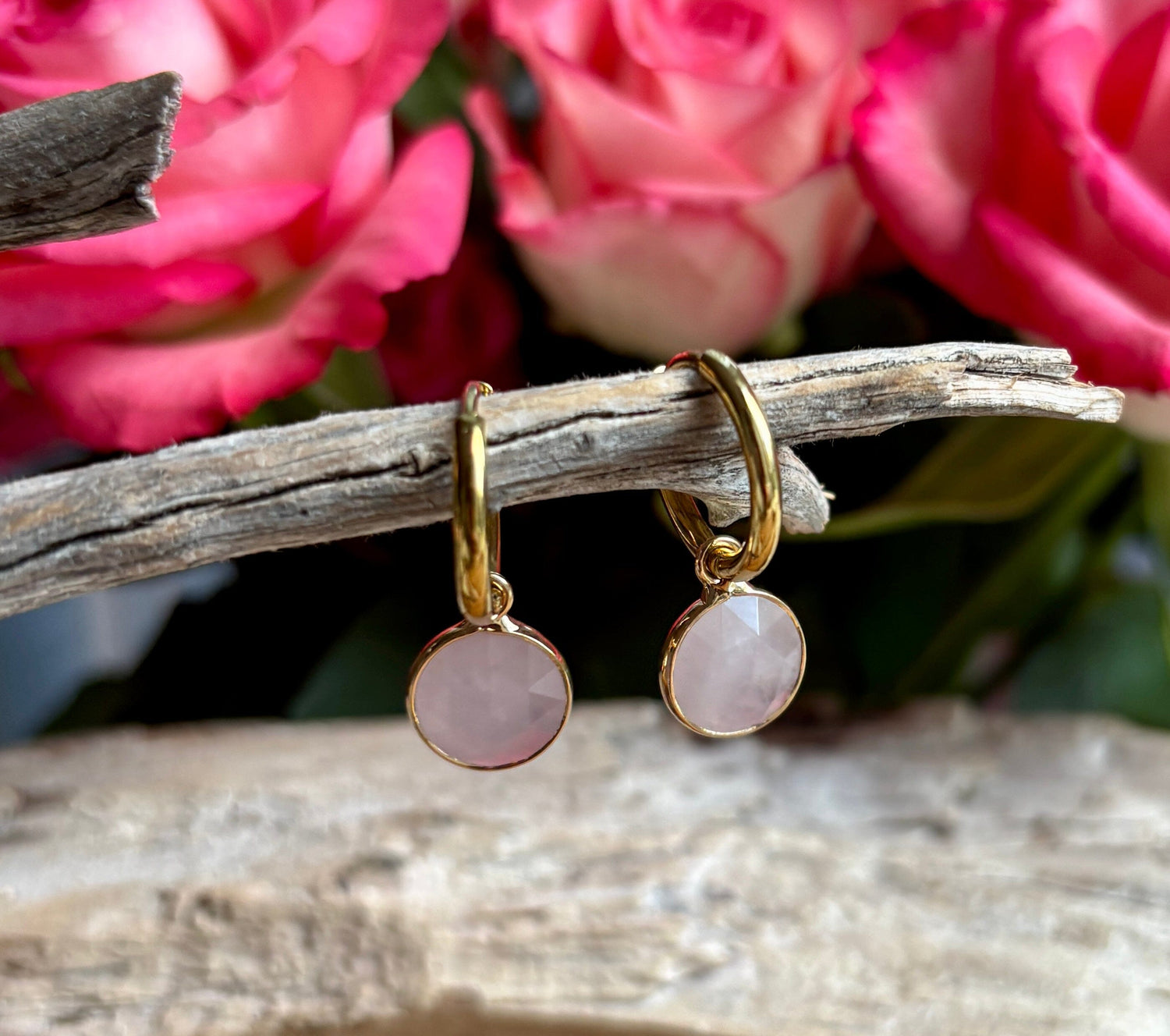 18ct Gold Plated Huggie Earrings with Natural Stones | 2 Colours Earrings Ocean Ripple 