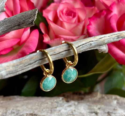 18ct Gold Plated Huggie Earrings with Natural Stones | 2 Colours Earrings Ocean Ripple 