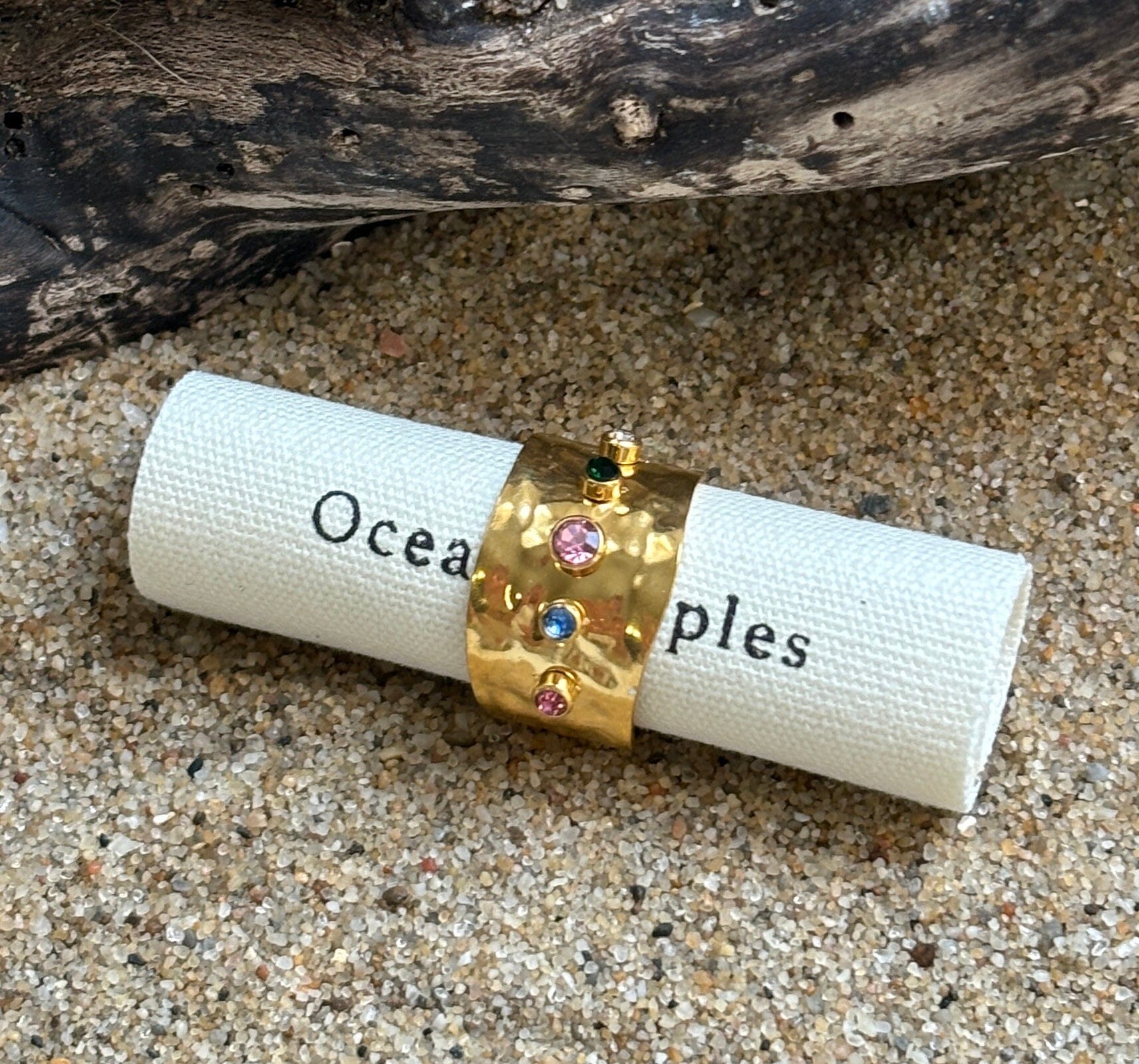 18ct Gold Plated Multi Colour Cubic Zirconia Adjustable Ring Ring Ocean Ripple 