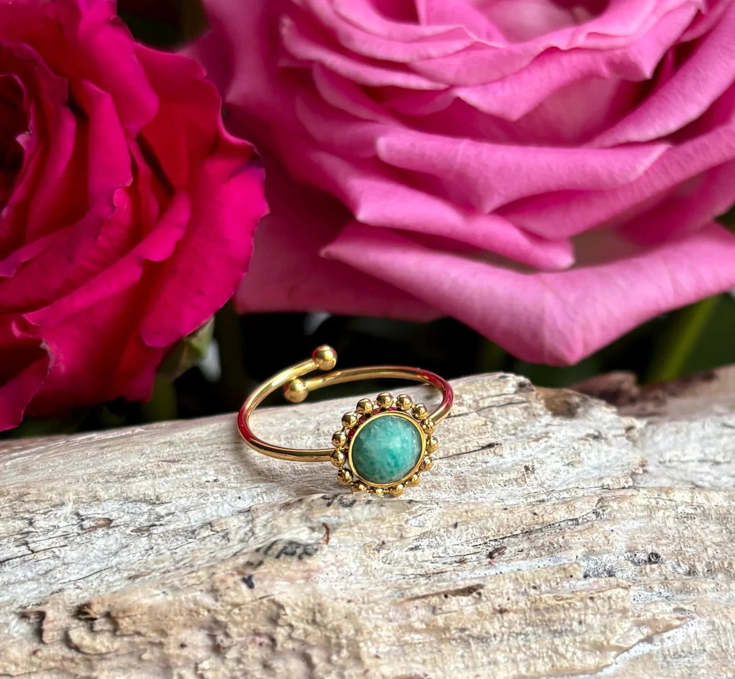 18ct Gold Plated Natural Stone Flower Ring | 2 Colours Ring Ocean Ripple 