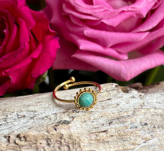 18ct Gold Plated Natural Stone Flower Ring | 2 Colours Ring Ocean Ripple 