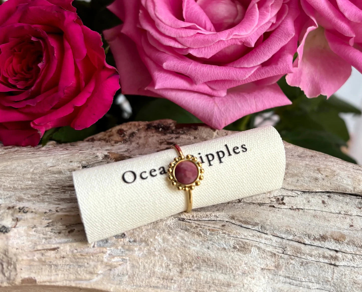18ct Gold Plated Natural Stone Flower Ring | 2 Colours Ring Ocean Ripple 