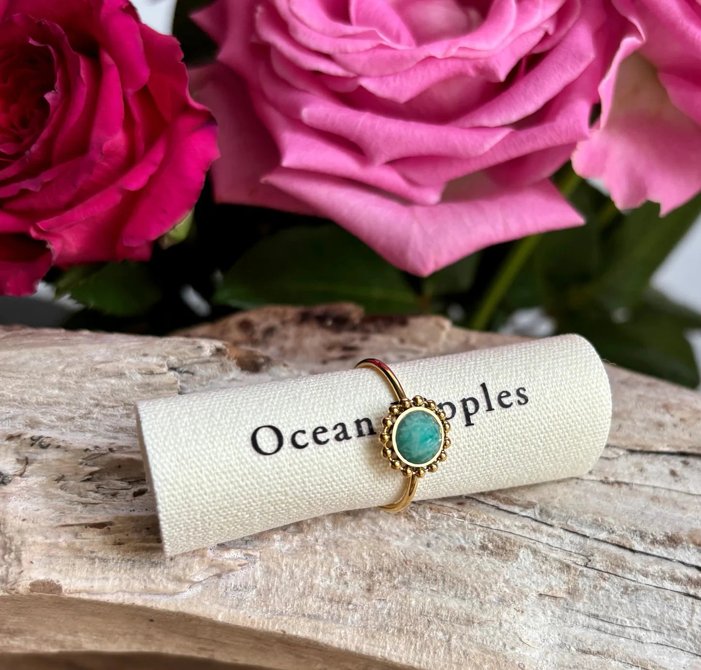 18ct Gold Plated Natural Stone Flower Ring | 2 Colours Ring Ocean Ripple 