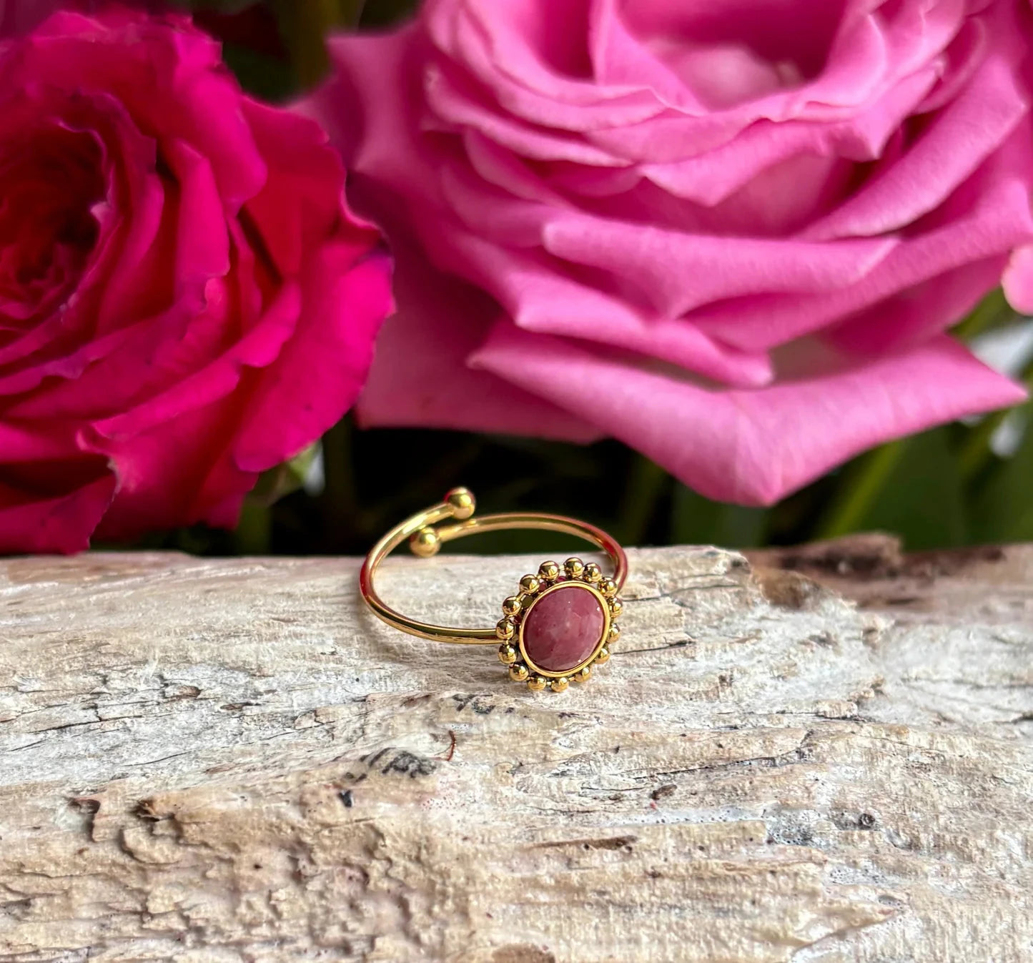 18ct Gold Plated Natural Stone Flower Ring | 2 Colours Ring Ocean Ripple 