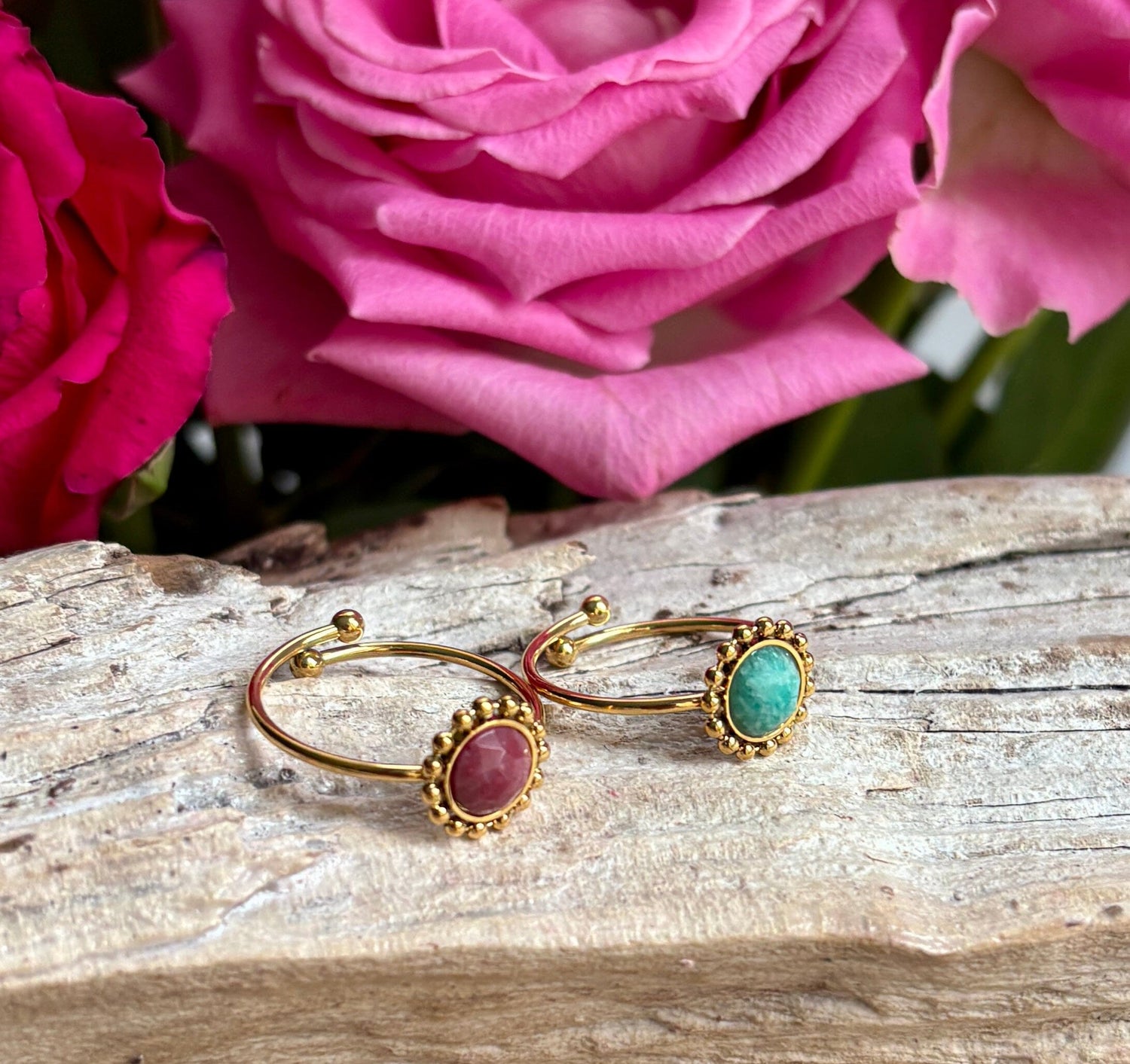 18ct Gold Plated Natural Stone Flower Ring | 2 Colours Ring Ocean Ripple 