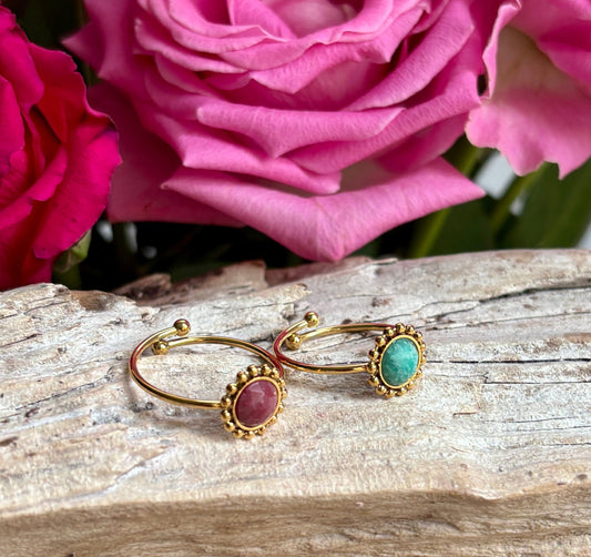 18ct Gold Plated Natural Stone Flower Ring | 2 Colours Ring Ocean Ripple 