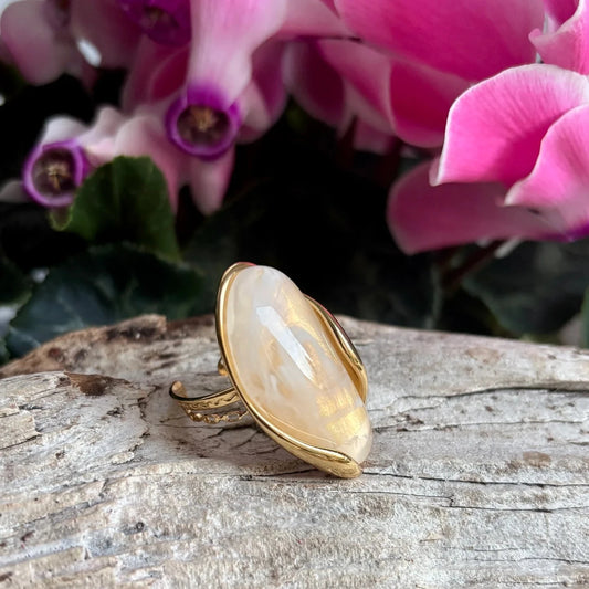 18ct Gold Plated Resin Statement Ring Ring Ocean Ripple 