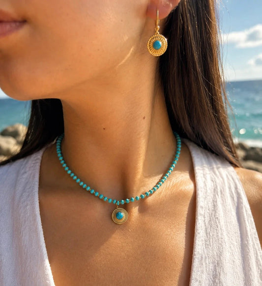 18ct Gold Plated Turquoise Beads Necklace Necklace Ocean Ripple 