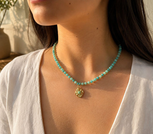 18ct Gold Plated Turquoise Beads Necklace Necklace Ocean Ripple 
