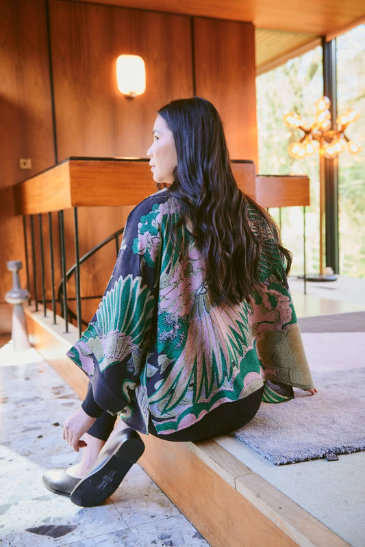 Wool Kimono | Crane | Emerald