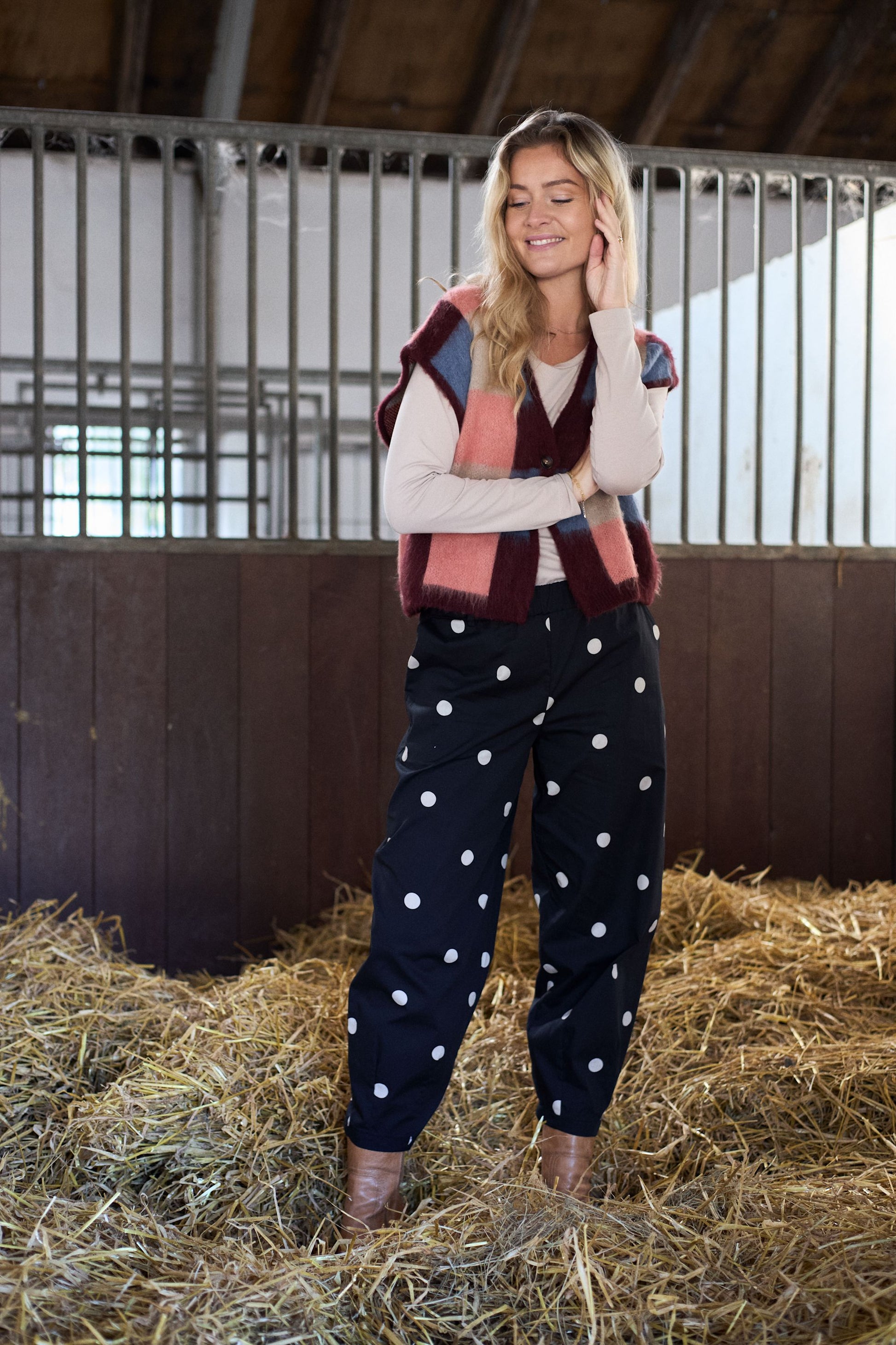 Abbie Barrel Pants | Black Dot Trousers Black Colour 