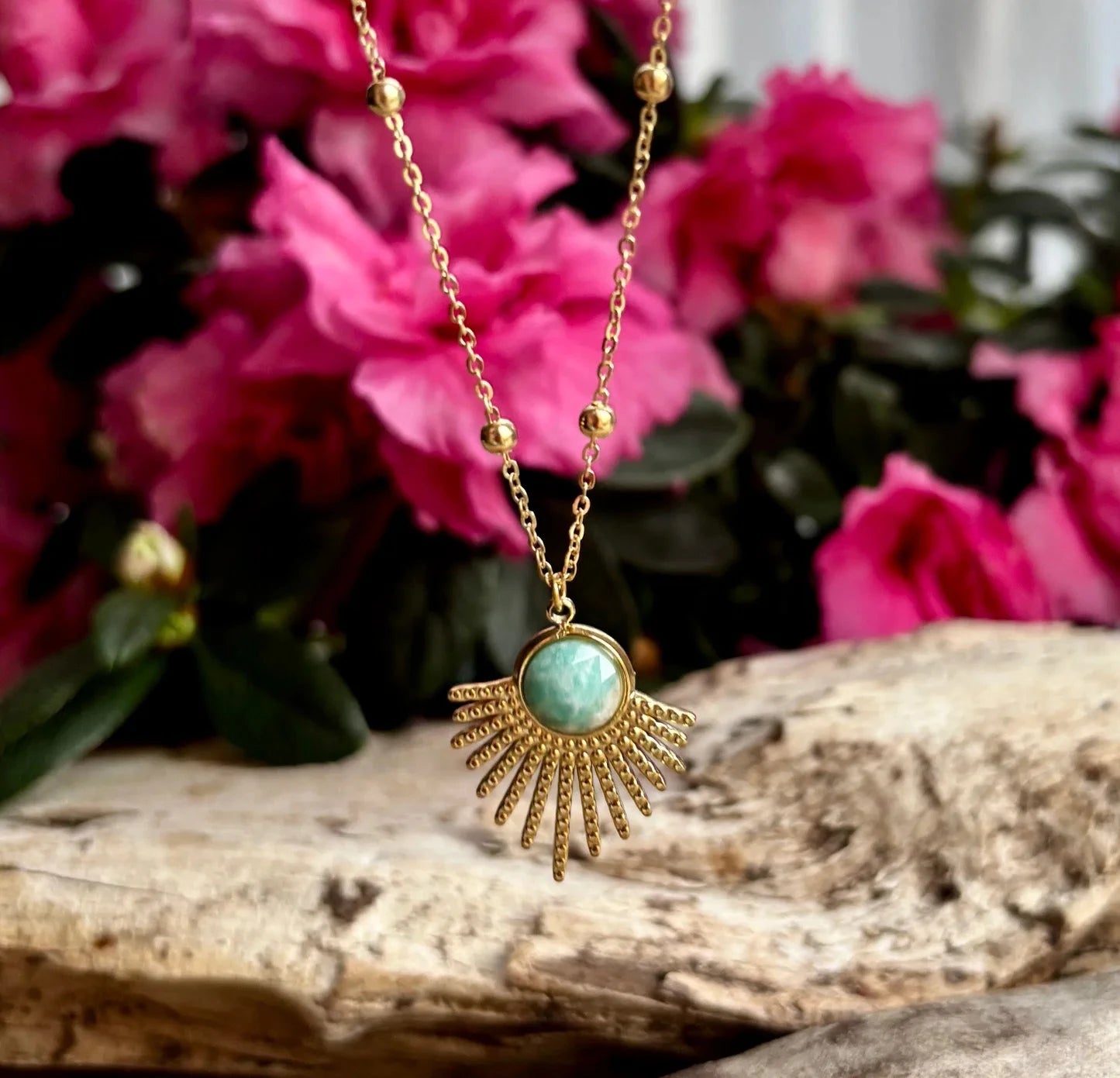 Amazonite Feather Pendant Necklace Necklace Ocean Ripples 