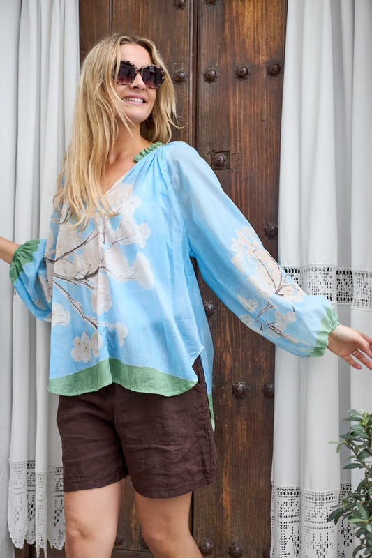 Amellia Blouse | Light Blue Blouse Black Colour 