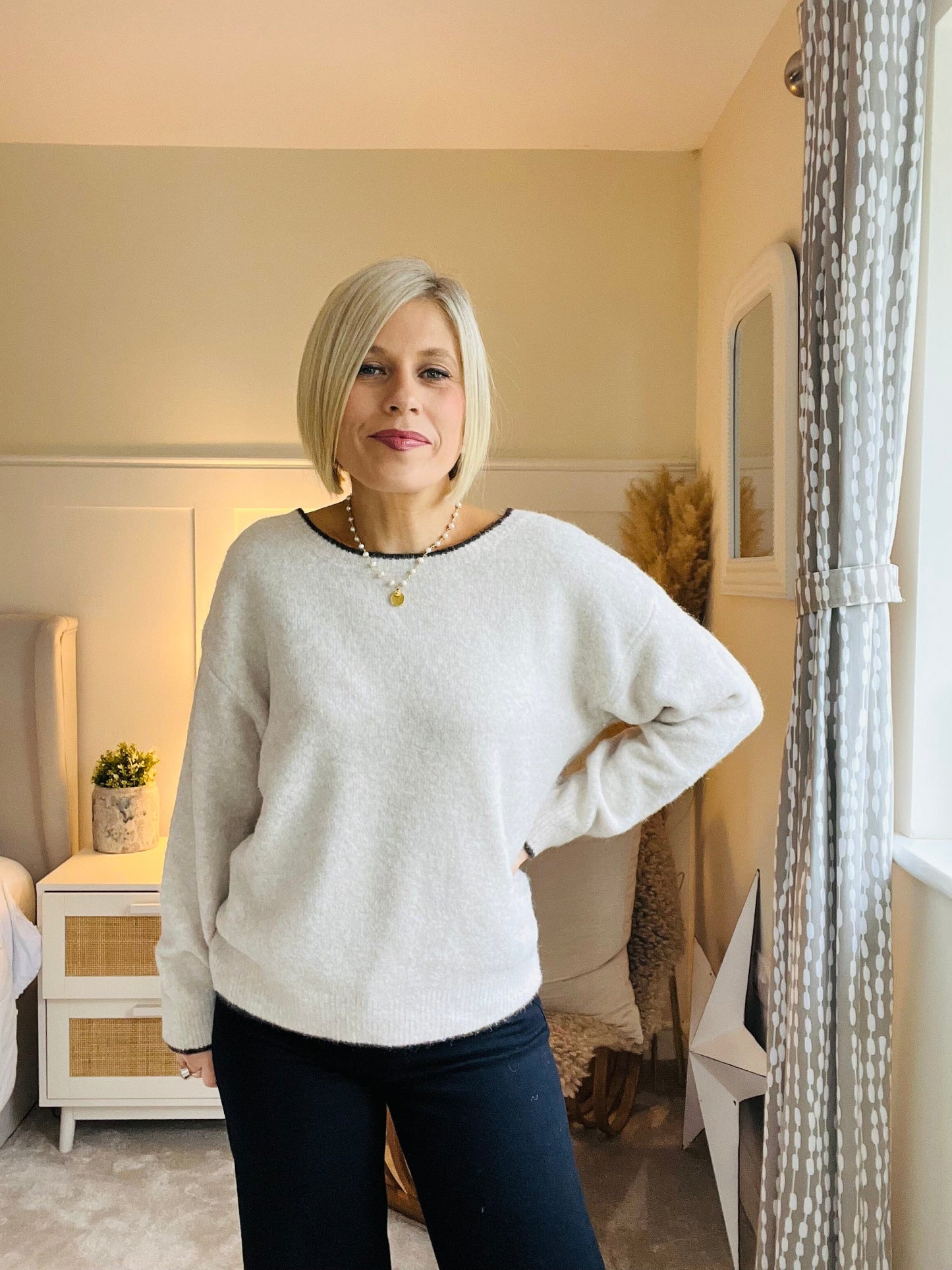 Amie Two Way Jumper | Taupe Knitwear Parisienne Collection 