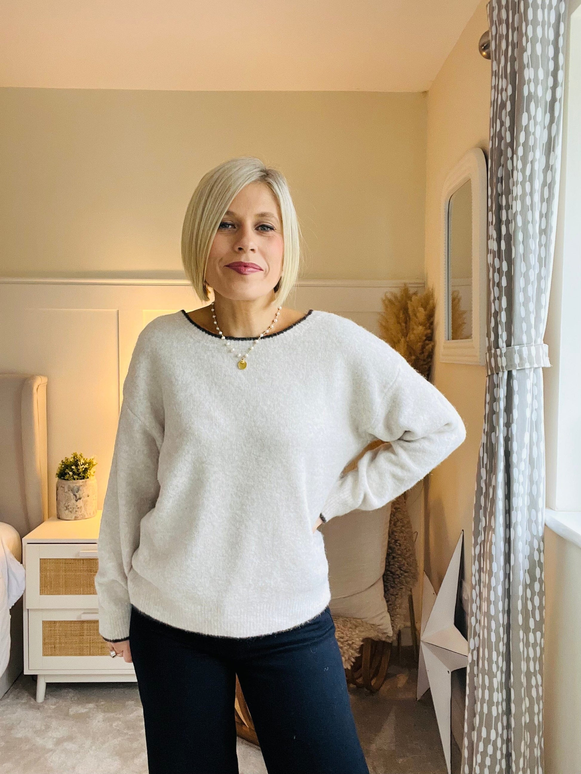 Amie Two Way Jumper | Taupe Knitwear Parisienne Collection 