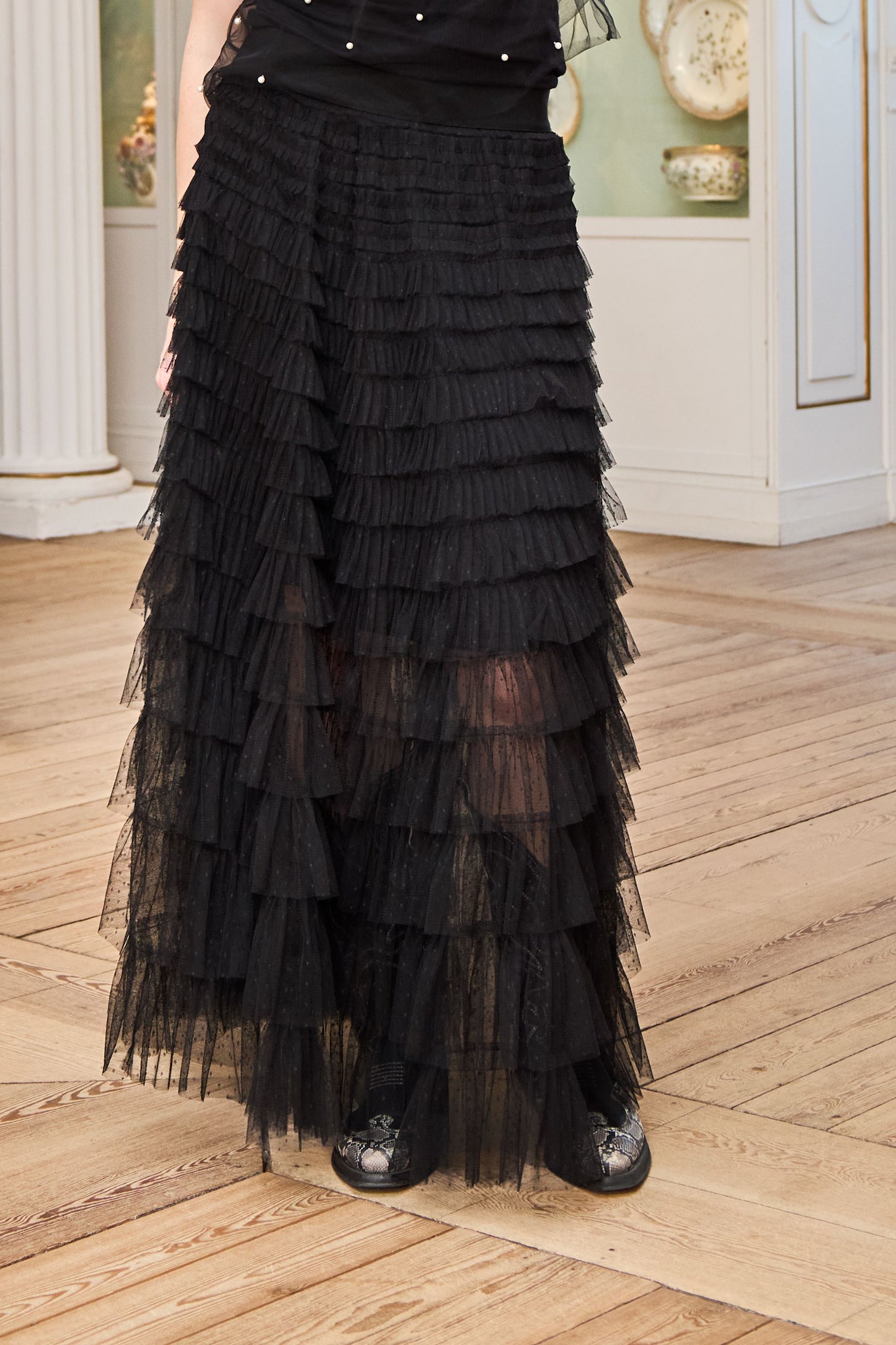 Angelina Mesh Skirt | Black Skirt Black Colour 