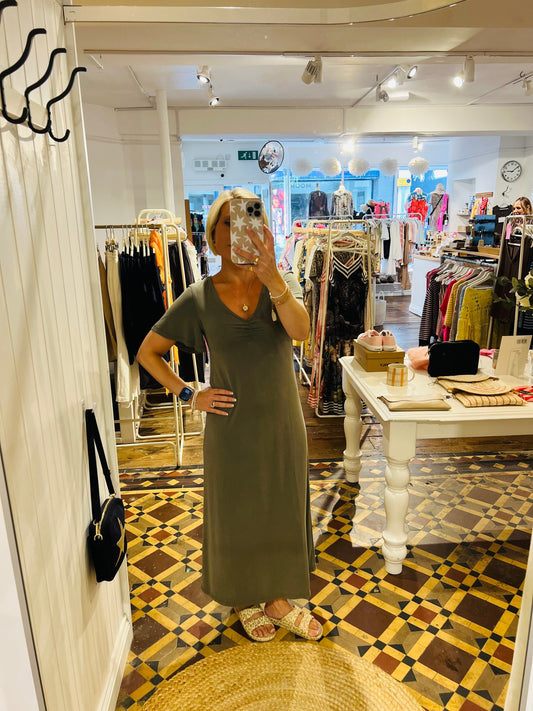 Anora V-Neck Dress | Dusty Olive Dresses Pieces 
